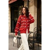 image:imagechouyatou Womens Floral Cardigan Sweater Button Down Collared Knit JacketRed