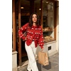 image:imagechouyatou Womens Floral Cardigan Sweater Button Down Collared Knit JacketRed