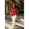 image:imagechouyatou Womens Floral Cardigan Sweater Button Down Collared Knit JacketRed
