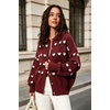 image:imagechouyatou Womens Floral Cardigan Sweater Button Down Collared Knit JacketWine Red