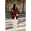 image:imagechouyatou Womens Floral Cardigan Sweater Button Down Collared Knit JacketWine Red