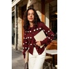 image:imagechouyatou Womens Floral Cardigan Sweater Button Down Collared Knit JacketWine Red