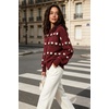 image:imagechouyatou Womens Floral Cardigan Sweater Button Down Collared Knit JacketWine Red