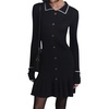 image:imagechouyatou Women Party Polo Long Sleeve Ribbed Knit Sweater Dress Bodycon Work Dressy Pullover Midi DressBlack