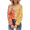image:imagechouyatou Womens Color Block Leopard Pattern Long Sleeve Button Down Cardigan SweatersOrange