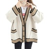 image:imagechouyatou Womens Color Block Striped Cardigans Button Down Knit Sweater Cardigan Outerwear Coat with PocketsBeige White