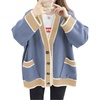 image:imagechouyatou Womens Color Block Striped Cardigans Button Down Knit Sweater Cardigan Outerwear Coat with PocketsBlue