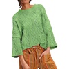 image:imagechouyatou Womens Fall Cropped Oversized Crewneck Casual Cable Knit Sweater TopsGreen
