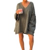 image:imagechouyatou Womens Fall VNeck Ribbed Knit Sweater Dress Loose Fit Trumpet Sleeve Pullover Jumper TopsGreen