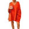 image:imagechouyatou Womens Fall VNeck Ribbed Knit Sweater Dress Loose Fit Trumpet Sleeve Pullover Jumper TopsOrange