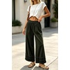 image:imagechouyatou Women Baggy Wide Leg Corduroy Pants Ruffle Ankle Palazzo TrousersArmy Green