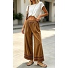 image:imagechouyatou Women Baggy Wide Leg Corduroy Pants Ruffle Ankle Palazzo TrousersBrown
