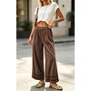 image:imagechouyatou Women Baggy Wide Leg Corduroy Pants Ruffle Ankle Palazzo TrousersCoffee