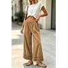 image:imagechouyatou Women Baggy Wide Leg Corduroy Pants Ruffle Ankle Palazzo TrousersKhaki