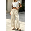 image:imagechouyatou Women Baggy Wide Leg Corduroy Pants Ruffle Ankle Palazzo TrousersOffwhite