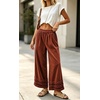 image:imagechouyatou Women Baggy Wide Leg Corduroy Pants Ruffle Ankle Palazzo TrousersRed