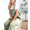 image:imagechouyatou Women Loose Adjustable Strap Denim Bib Overall Jeans Distressed Wide Leg Baggy Overalls JumpsuitGreen