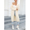 image:imagechouyatou Womens Fall Elegant Open Front Cardigan Sweater Fringed Rib Knit Long Cardigan CoatApricot