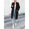 image:imagechouyatou Womens Fall Elegant Open Front Cardigan Sweater Fringed Rib Knit Long Cardigan CoatBlack
