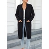 image:imagechouyatou Womens Fall Elegant Open Front Cardigan Sweater Fringed Rib Knit Long Cardigan CoatBlack