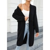 image:imagechouyatou Womens Fall Elegant Open Front Cardigan Sweater Fringed Rib Knit Long Cardigan CoatBlack