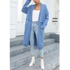 image:imagechouyatou Womens Fall Elegant Open Front Cardigan Sweater Fringed Rib Knit Long Cardigan CoatBlue