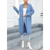 image:imagechouyatou Womens Fall Elegant Open Front Cardigan Sweater Fringed Rib Knit Long Cardigan CoatBlue
