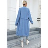 image:imagechouyatou Womens Fall Elegant Open Front Cardigan Sweater Fringed Rib Knit Long Cardigan CoatBlue