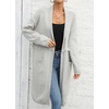 image:imagechouyatou Womens Fall Elegant Open Front Cardigan Sweater Fringed Rib Knit Long Cardigan CoatGrey