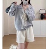 image:imagechouyatou Womens Fall Graphic Chunky Knit Pullover Sweater Cute Y2K Curled Crewneck Oversized Sweater TopGrey
