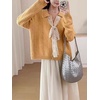 image:imagechouyatou Womens Fall Graphic Chunky Knit Pullover Sweater Cute Y2K Curled Crewneck Oversized Sweater TopYellow