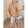 image:imagechouyatou Womens Fall Graphic Chunky Knit Pullover Sweater Cute Y2K Curled Crewneck Oversized Sweater TopYellow
