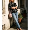 image:imagechouyatou Womens Floral Pattern Pullover Sweater Jumper Crewneck Knit TopsBlack
