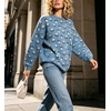 image:imagechouyatou Womens Floral Pattern Pullover Sweater Jumper Crewneck Knit TopsBlue