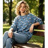 image:imagechouyatou Womens Floral Pattern Pullover Sweater Jumper Crewneck Knit TopsBlue