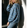 image:imagechouyatou Womens Floral Pattern Pullover Sweater Jumper Crewneck Knit TopsBlue