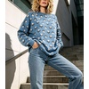 image:imagechouyatou Womens Floral Pattern Pullover Sweater Jumper Crewneck Knit TopsBlue