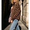 image:imagechouyatou Womens Floral Pattern Pullover Sweater Jumper Crewneck Knit TopsCoffee