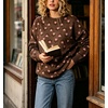 image:imagechouyatou Womens Floral Pattern Pullover Sweater Jumper Crewneck Knit TopsCoffee
