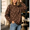 image:imagechouyatou Womens Floral Pattern Pullover Sweater Jumper Crewneck Knit TopsCoffee