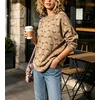 image:imagechouyatou Womens Floral Pattern Pullover Sweater Jumper Crewneck Knit TopsKhaki