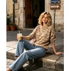 image:imagechouyatou Womens Floral Pattern Pullover Sweater Jumper Crewneck Knit TopsKhaki