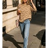 image:imagechouyatou Womens Floral Pattern Pullover Sweater Jumper Crewneck Knit TopsKhaki