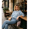 image:imagechouyatou Womens Floral Pattern Pullover Sweater Jumper Crewneck Knit TopsLight Blue