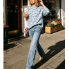 image:imagechouyatou Womens Floral Pattern Pullover Sweater Jumper Crewneck Knit TopsLight Blue