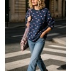 image:imagechouyatou Womens Floral Pattern Pullover Sweater Jumper Crewneck Knit TopsNavy
