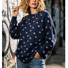 image:imagechouyatou Womens Floral Pattern Pullover Sweater Jumper Crewneck Knit TopsNavy