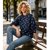 image:imagechouyatou Womens Floral Pattern Pullover Sweater Jumper Crewneck Knit TopsNavy