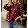 image:imagechouyatou Womens Floral Pattern Pullover Sweater Jumper Crewneck Knit TopsWine Red