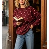 image:imagechouyatou Womens Floral Pattern Pullover Sweater Jumper Crewneck Knit TopsWine Red